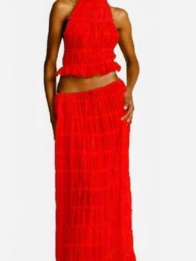 Red Tiered Maxi Skirt - Women's Elegant Summer Skirt Set